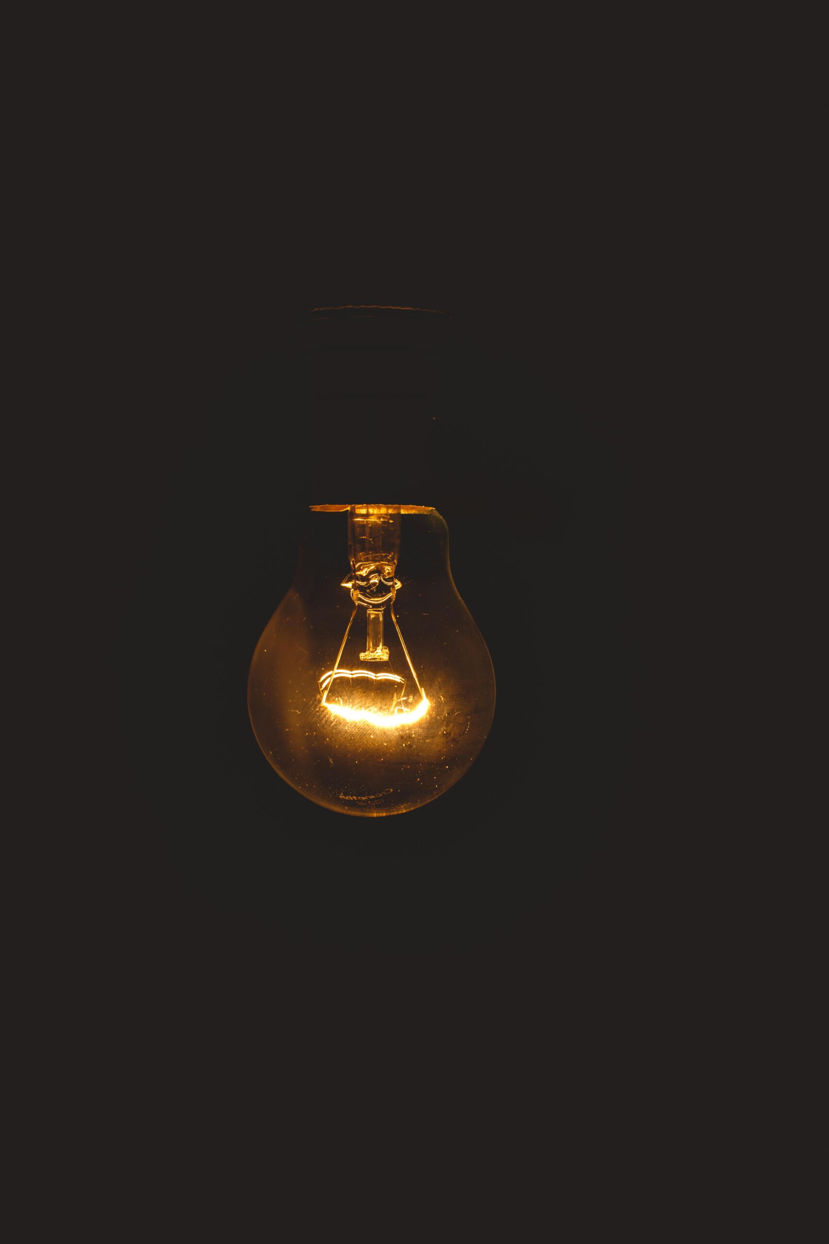 A glowing incandescent lightbulb illuminates a dark setting, symbolizing energy and innovation.